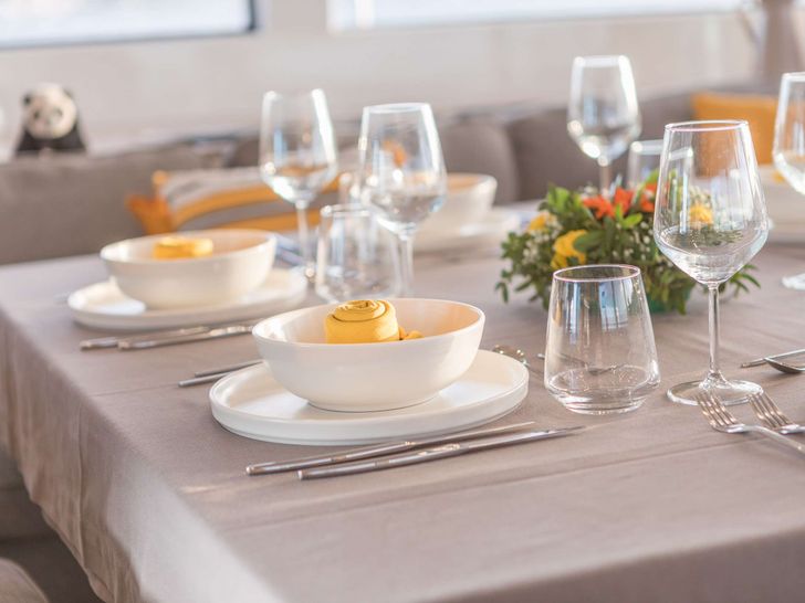 BABALU 51 Lagoon 51 - indoor dining set up BABALU 51 Lagoon 51 - indoor dining set up