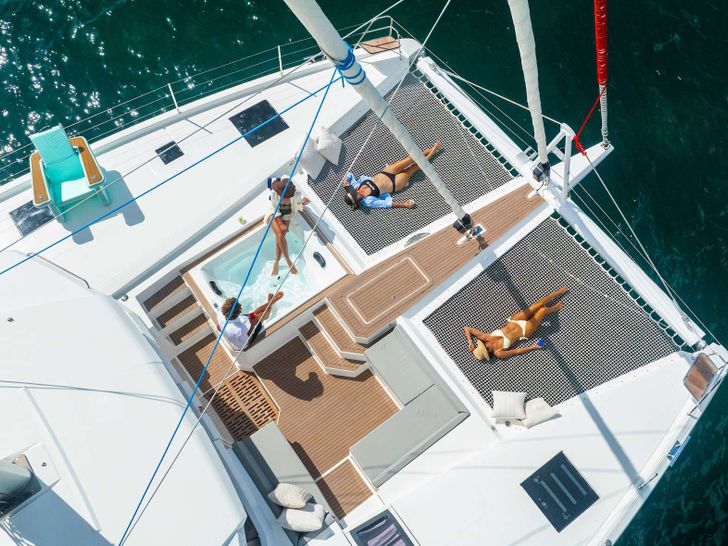 LIQUID SKY Fountaine Pajot Alegria 67 - top foredeck shot LIQUID SKY Fountaine Pajot Alegria 67 - top foredeck shot