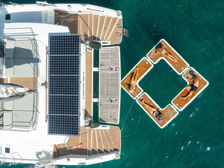 LIQUID SKY Fountaine Pajot Alegria 67 - top aft shot LIQUID SKY Fountaine Pajot Alegria 67 - top aft shot