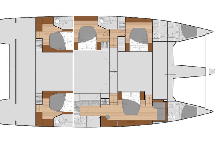 Layout for LIQUID SKY Fountaine Pajot Alegria 67 catamaran yacht layout