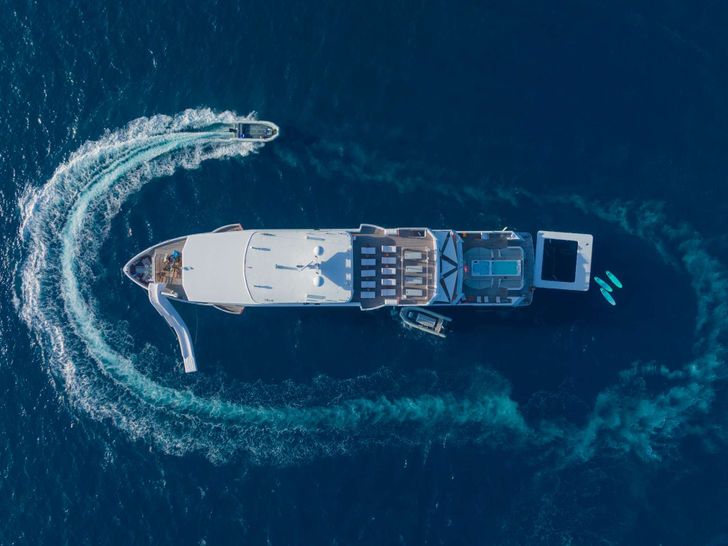 WHITE PEARL Custom Yacht 56m - aerial top shot WHITE PEARL Custom Yacht 56m - aerial top shot