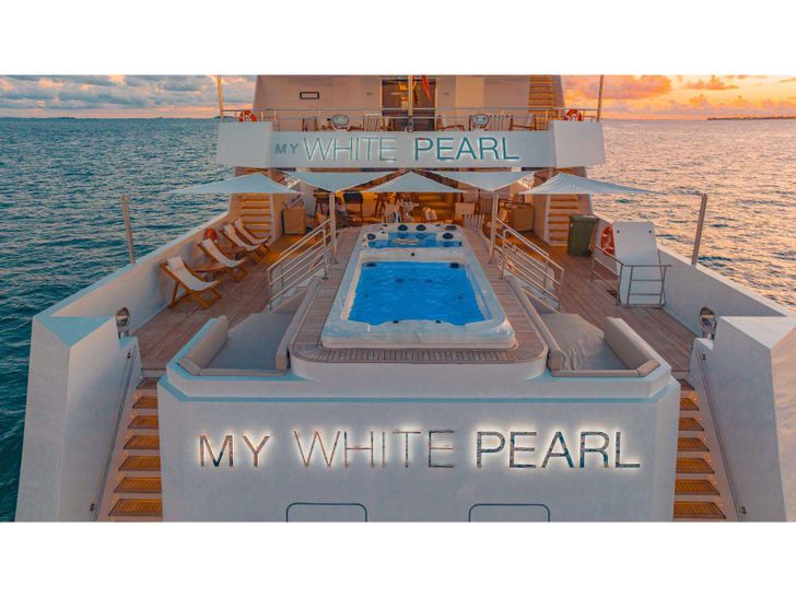 WHITE PEARL Custom Yacht 56m aft deck with pool/jacuzzi
