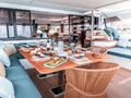 THE BLUE DREAM Fountaine Pajot 67 - aft deck dining set up THE BLUE DREAM Fountaine Pajot 67 - aft deck dining set up