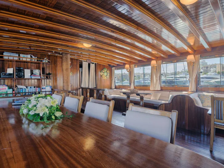 THALASSA Custom Gulet 36m - indoor dining area THALASSA Custom Gulet 36m - indoor dining area