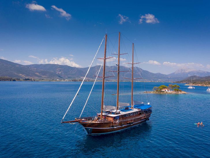 THALASSA Custom Gulet 36m - aerial shot with waterline THALASSA Custom Gulet 36m - aerial shot with waterline