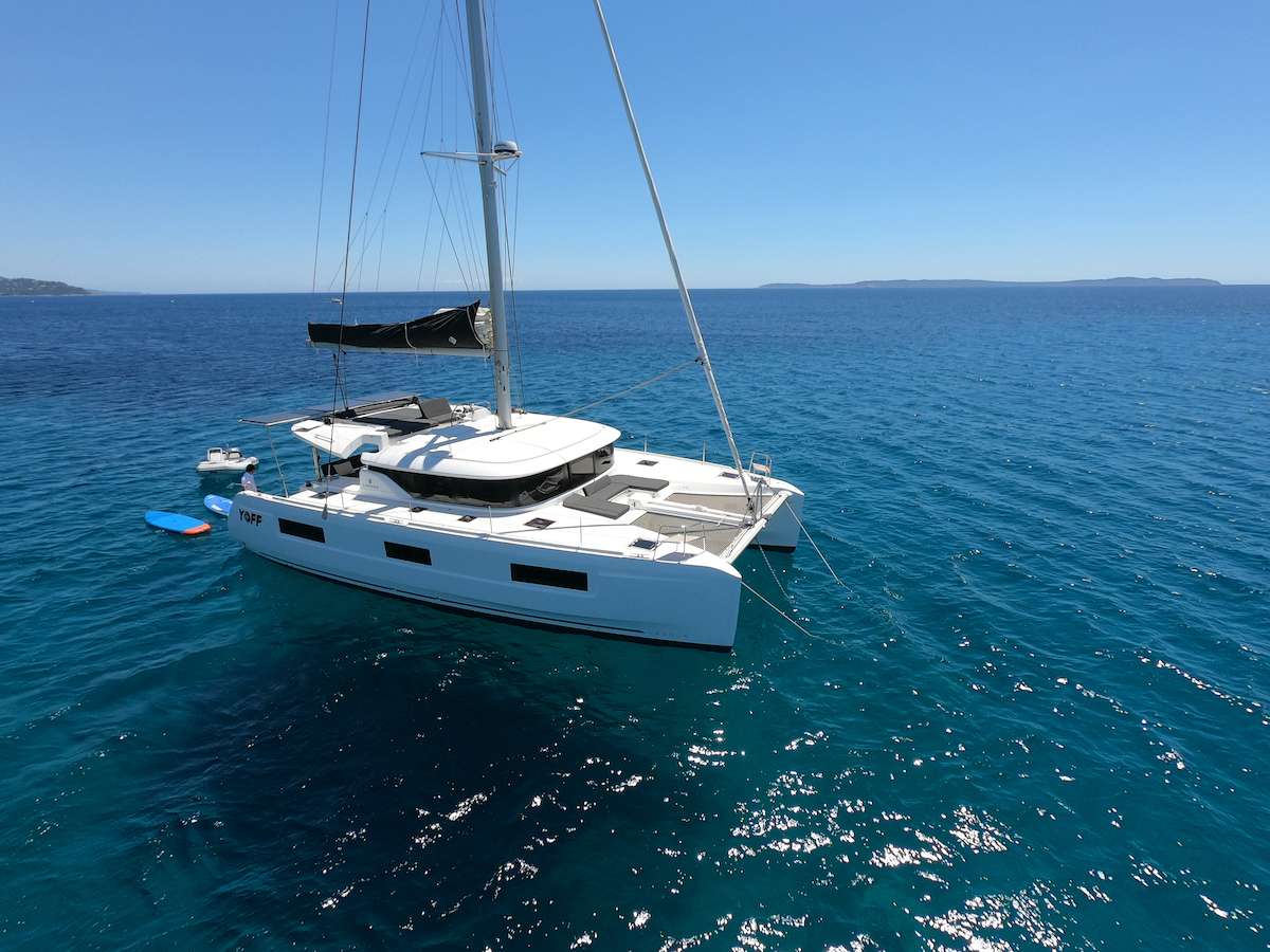 YOFF Lagoon 46 - anchored aerial shot