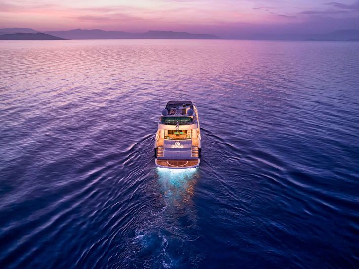 M FIVE Sunseeker 75 Yacht - aft shot at night M FIVE Sunseeker 75 Yacht - aft shot at night