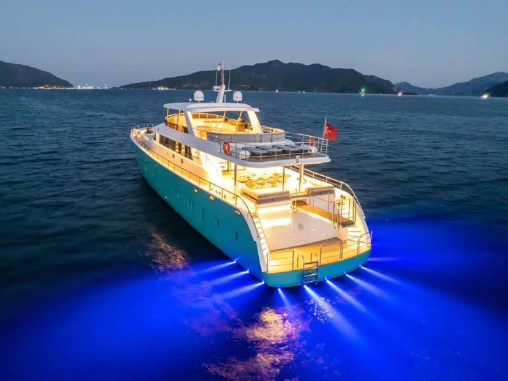 DEEP WATER Custom 39m - aft shot at night DEEP WATER Custom 39m - aft shot at night