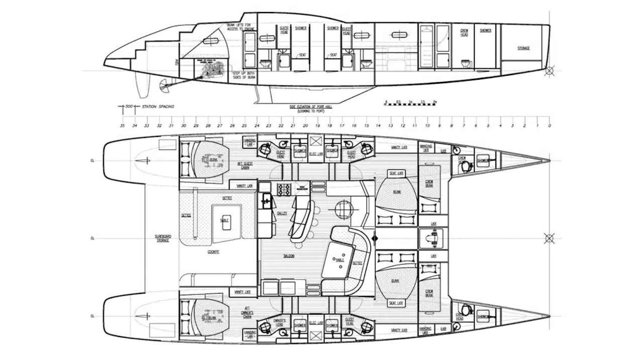 AWATEA Custom Catamaran 63ft - layout