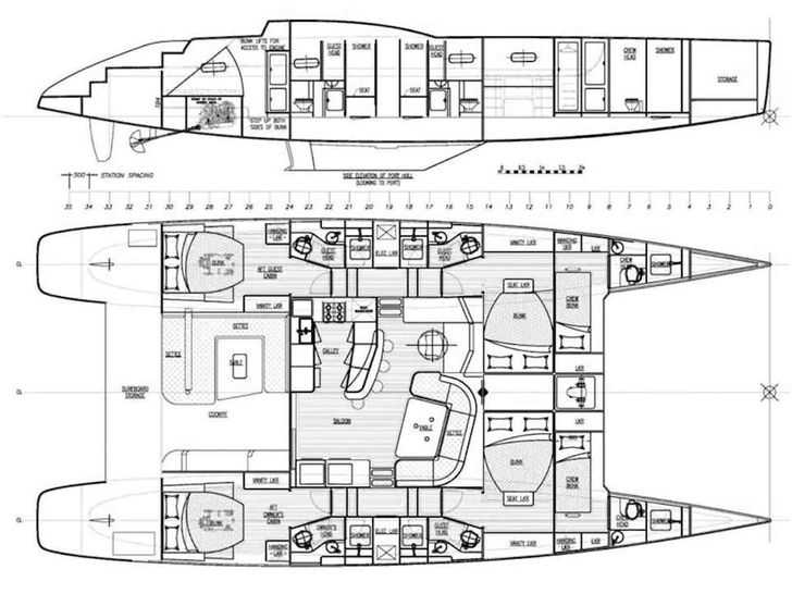 AWATEA Custom Catamaran 63ft - layout AWATEA Custom Catamaran 63ft - layout