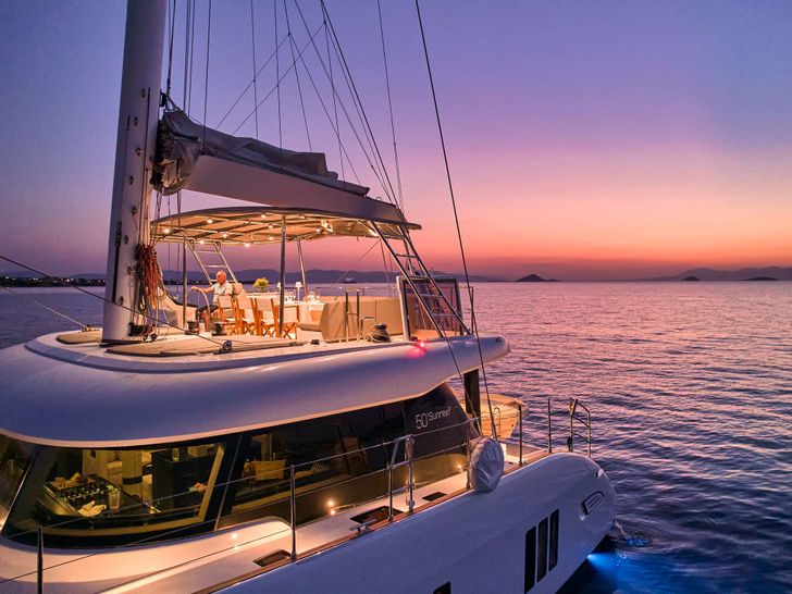 ADARA Sunreef 50 - flybridge under the sunset ADARA Sunreef 50 - flybridge under the sunset