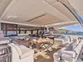 MAJESTY OF GREECE Fountaine Pajot Power 67 - aft deck alfresco dining area MAJESTY OF GREECE Fountaine Pajot Power 67 - aft deck alfresco dining area
