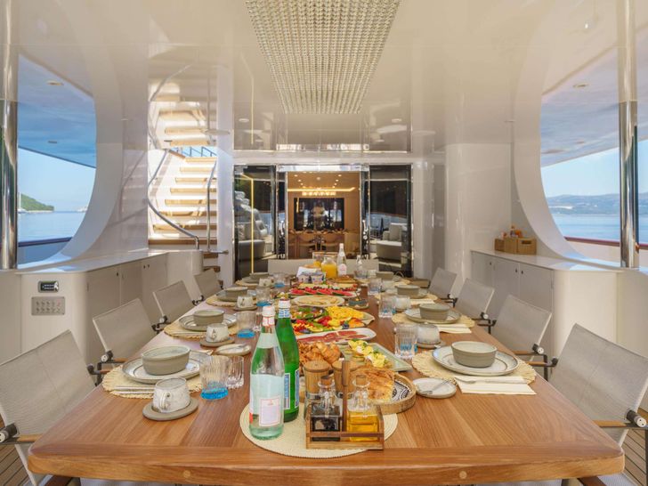 MAIA Custom Sailing Yacht 53m - alfresco dining set up MAIA Custom Sailing Yacht 53m - alfresco dining set up