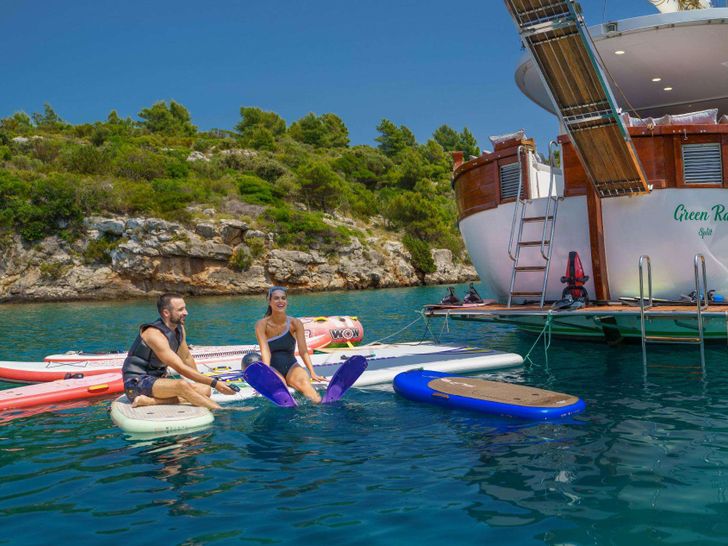 GREEN RAY Custom Gulet 28m - guests using the water toys GREEN RAY Custom Gulet 28m - guests using the water toys