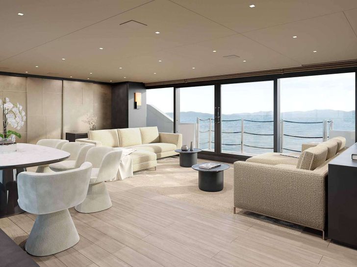 MARY Sanlorenzo SL106 - saloon lounge and dining area MARY Sanlorenzo SL106 - saloon lounge and dining area