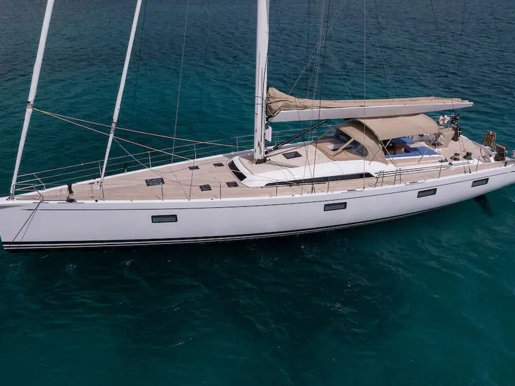OPTIMIST Swan 78 - anchored aerial shot OPTIMIST Swan 78 - anchored aerial shot