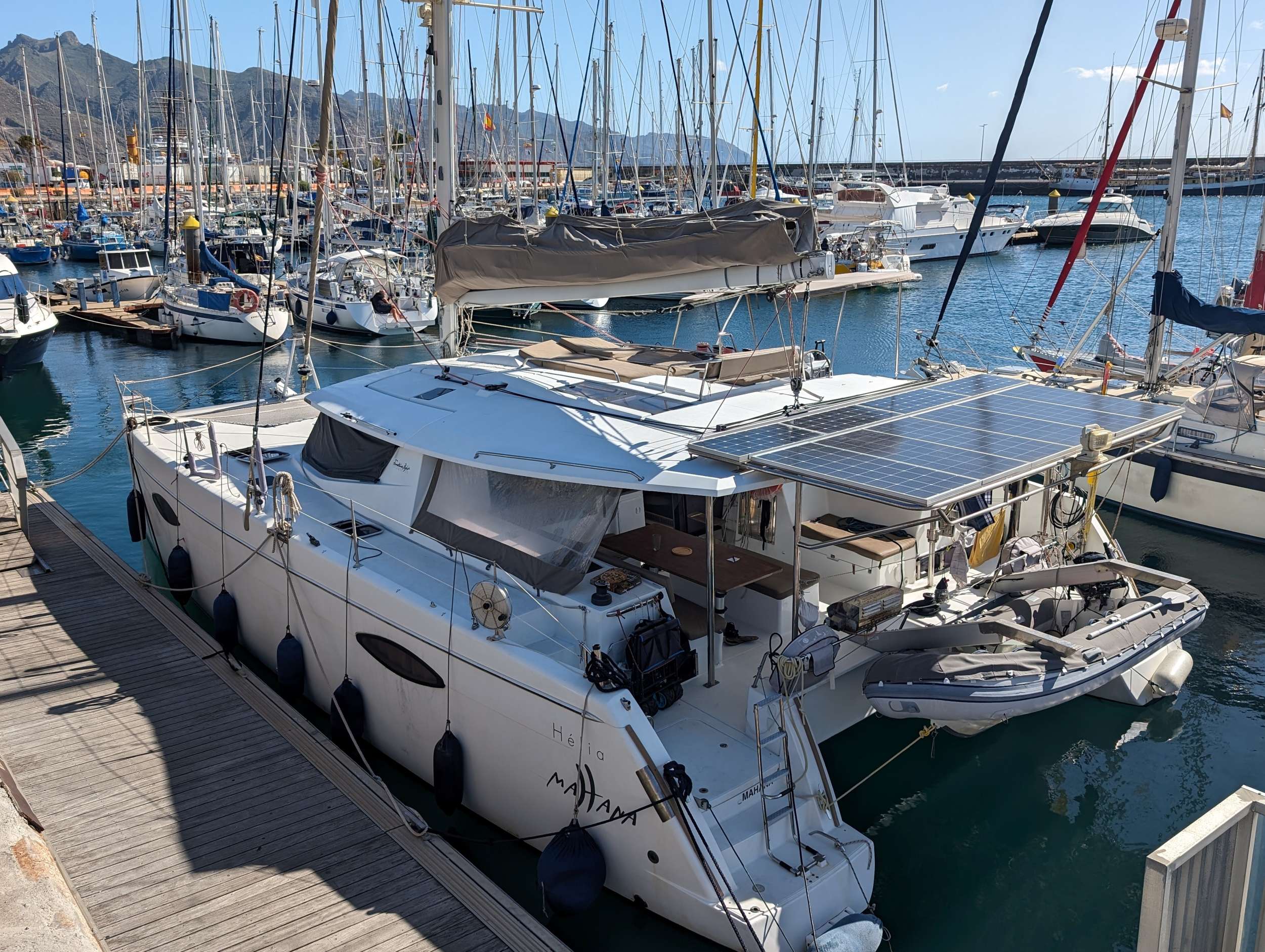 MAHANA Fountaine Pajot Helia 44 - docked aft shot