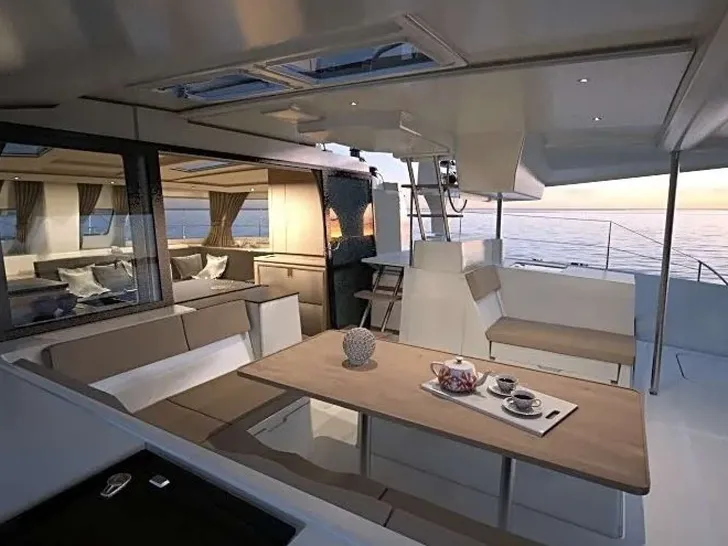 MAHANA Fountaine Pajot Helia 44 - aft deck alfresco dining area MAHANA Fountaine Pajot Helia 44 - aft deck alfresco dining area