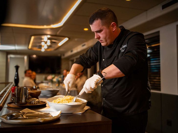 ANIMA MARIS Custom Motor Sailer 49m - chef in action ANIMA MARIS Custom Motor Sailer 49m - chef in action