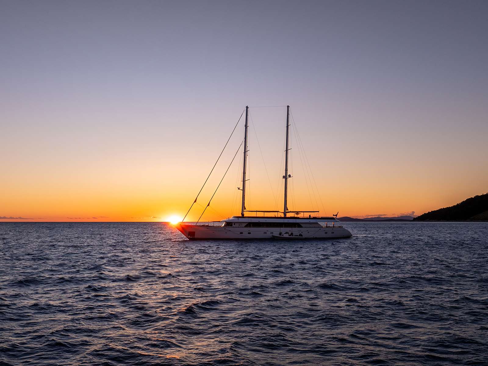 ANIMA MARIS Custom Motor Sailer 49m - under the sunset