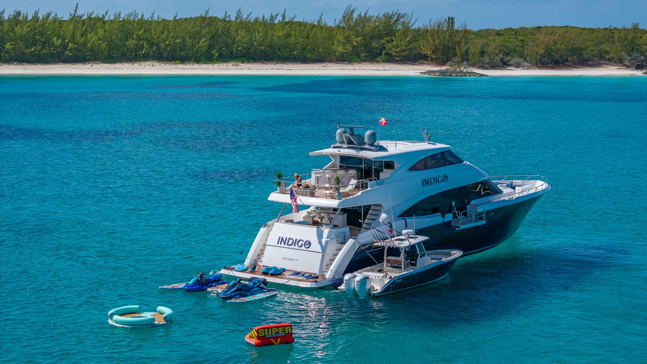 INDIGO Viking 93MY - anchored with the water toys