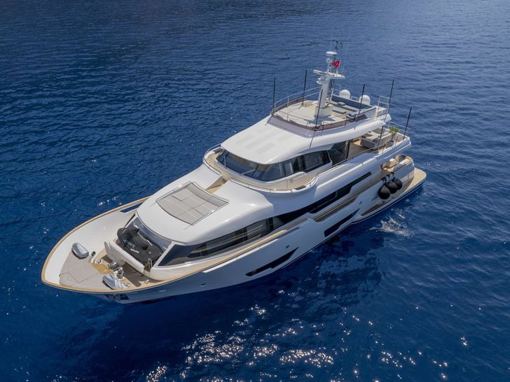 MILENA Custom Line Navetta 28 - bow aerial shot MILENA Custom Line Navetta 28 - bow aerial shot