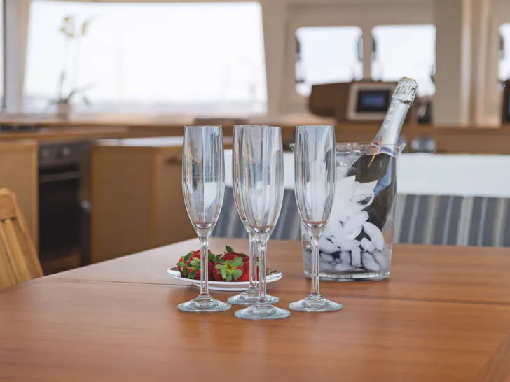 COOL BREEZE Lagoon 560 - wine in the saloon COOL BREEZE Lagoon 560 - wine in the saloon