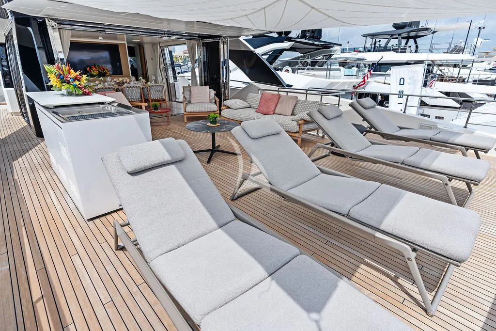 ACE Sanlorenzo SD96 - main aft deck lounge and sunbathing area