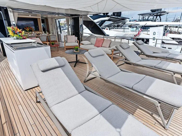 ACE Sanlorenzo SD96 - main aft deck lounge and sunbathing area ACE Sanlorenzo SD96 - main aft deck lounge and sunbathing area