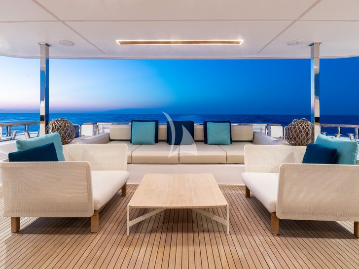 ACQUA Ferretti Custom Line Navetta 33 - sun deck seating and lounging area ACQUA Ferretti Custom Line Navetta 33 - sun deck seating and lounging area
