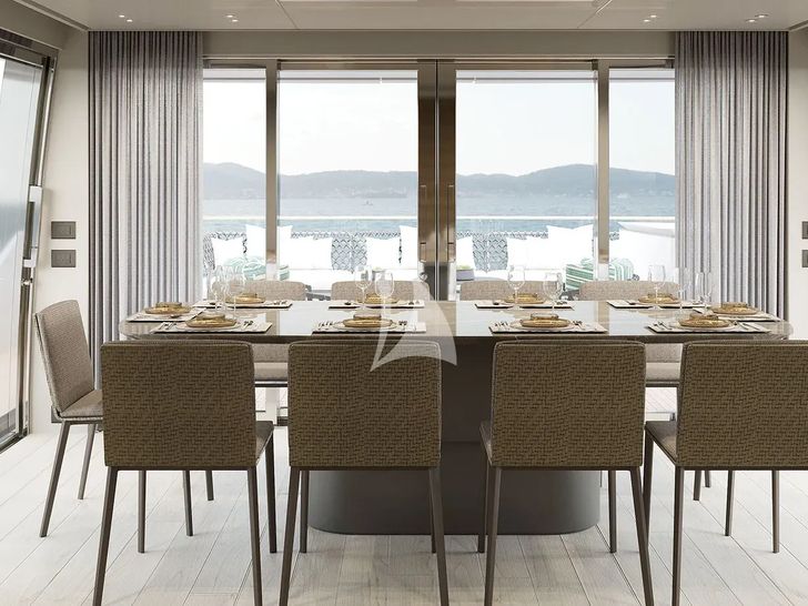 ADELA Sanlorenzo SD96 - indoor dining set up ADELA Sanlorenzo SD96 - indoor dining set up