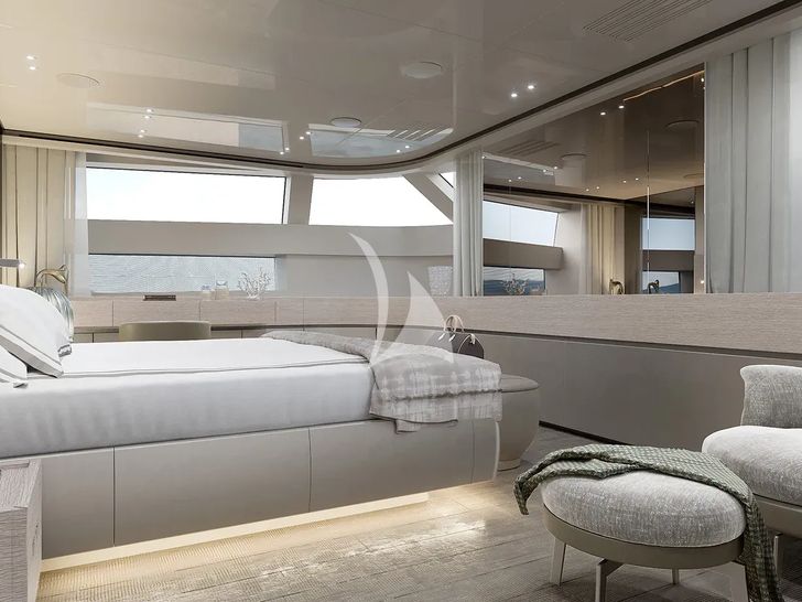 ADELA Sanlorenzo SD96 - master cabin bed ADELA Sanlorenzo SD96 - master cabin bed