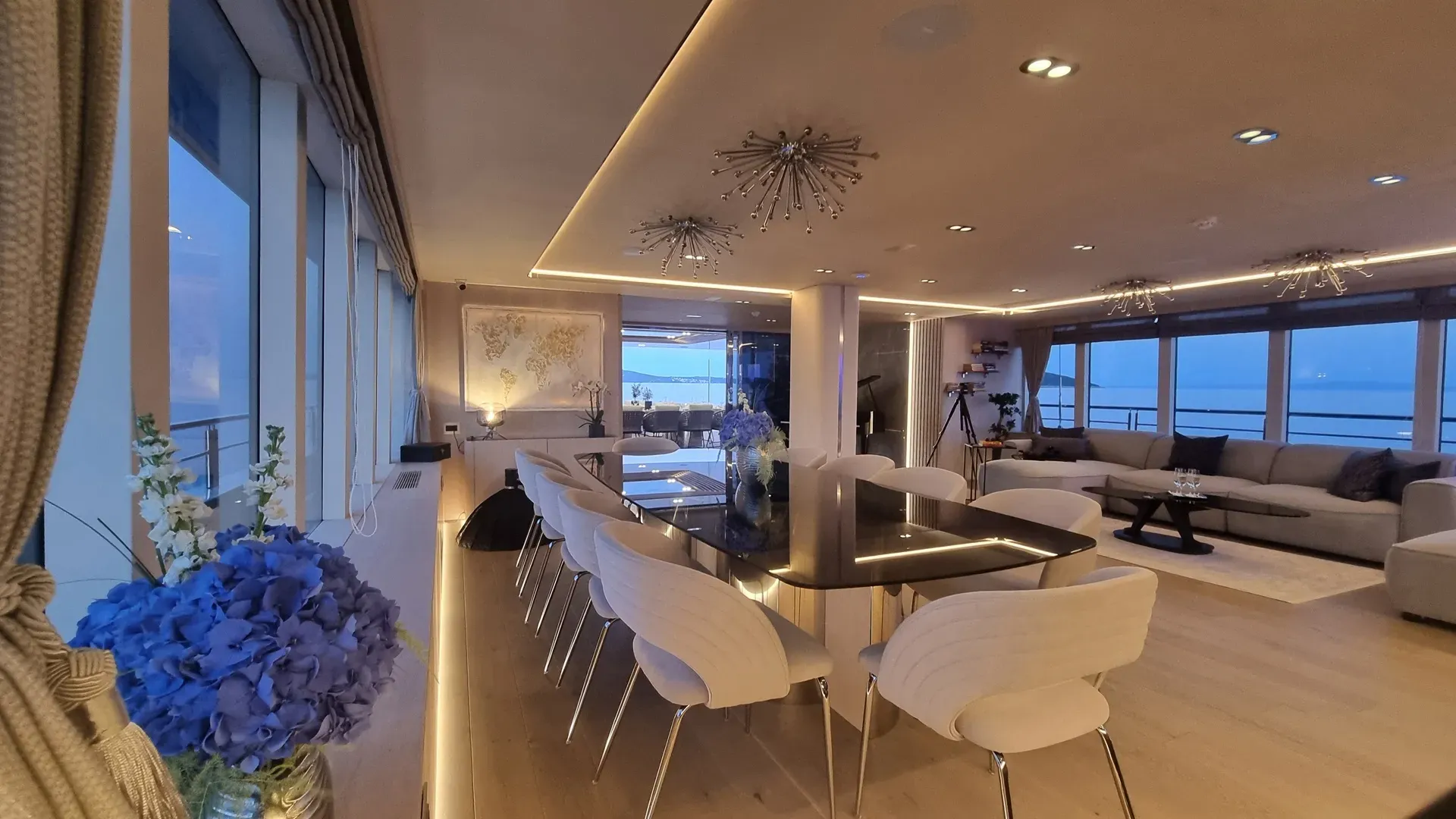ADRI Radez 45m - main dining area at night