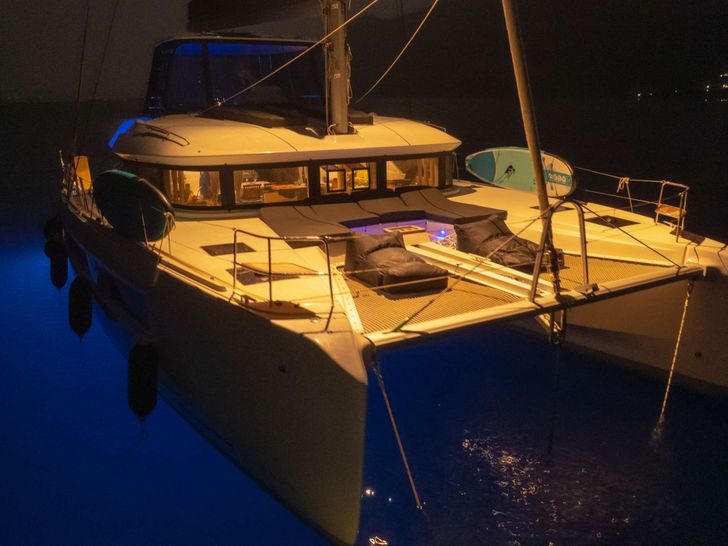 AEGEUS Lagoon 51 foredeck at night AEGEUS Lagoon 51 foredeck at night