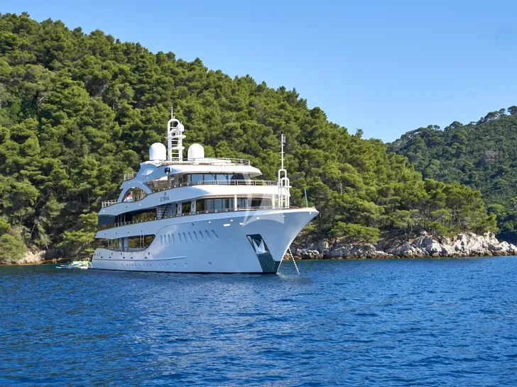 AETERNA Radez Custom Yacht 53m - anchored bow view AETERNA Radez Custom Yacht 53m - anchored bow view