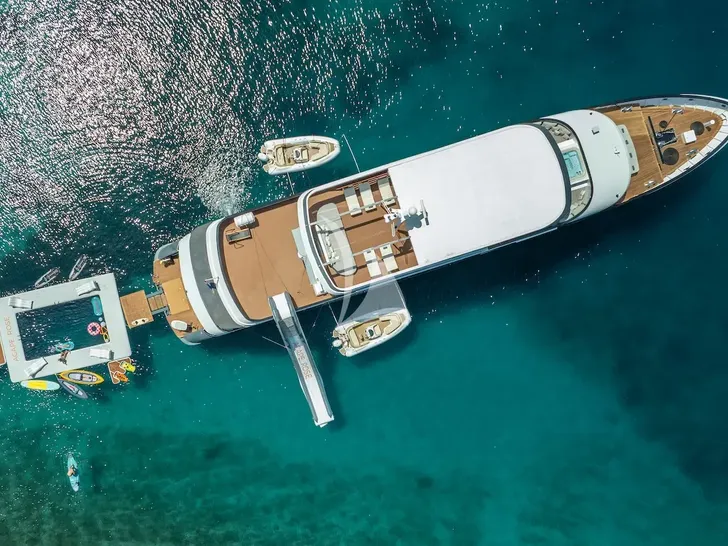 AGAPE ROSE Custom Yacht 48m - anchored top aerial shot AGAPE ROSE Custom Yacht 48m - anchored top aerial shot