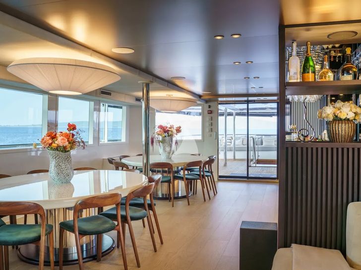AGAPE ROSE Custom Yacht 48m - main saloon dining area AGAPE ROSE Custom Yacht 48m - main saloon dining area