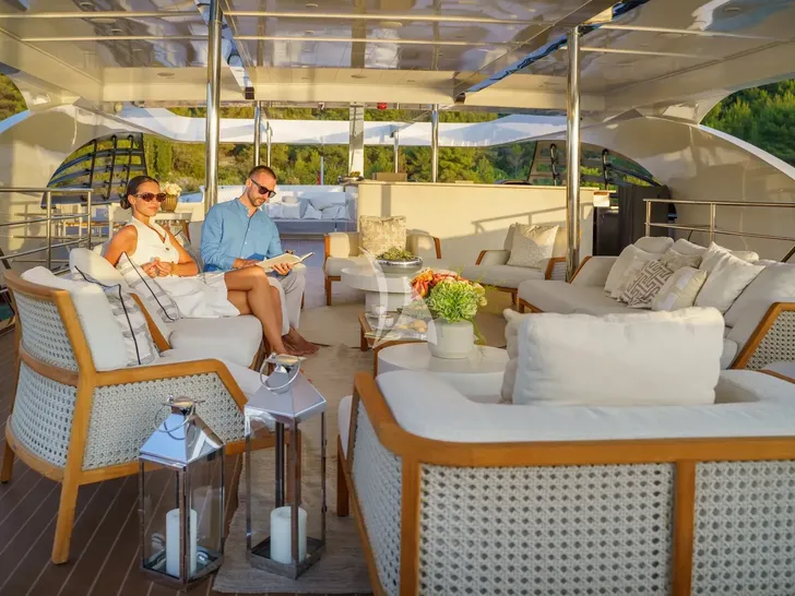 AGAPE ROSE Custom Yacht 48m - shaded sun deck lounge AGAPE ROSE Custom Yacht 48m - shaded sun deck lounge