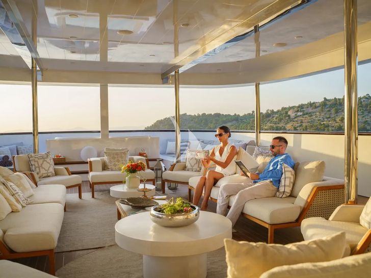 AGAPE ROSE Custom Yacht 48m - sun deck lounge wide shot AGAPE ROSE Custom Yacht 48m - sun deck lounge wide shot