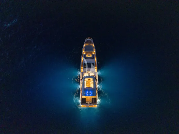 AGIO Azimut Grande 27m - top aerial shot at night AGIO Azimut Grande 27m - top aerial shot at night