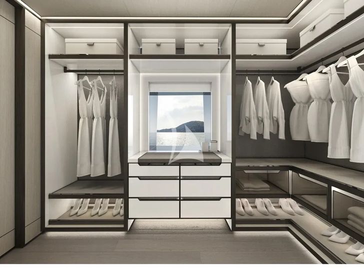 AKULA Baglietto T52 - main deck master cabin closet AKULA Baglietto T52 - main deck master cabin closet