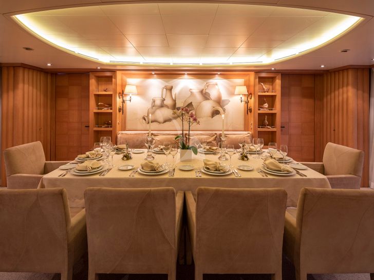ALEXANDRA Benetti Golden Bay 50m - formal dining set up ALEXANDRA Benetti Golden Bay 50m - formal dining set up