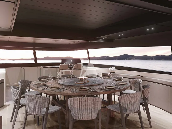 ON TIME Sanlorenzo SX112 - sun deck dining area ON TIME Sanlorenzo SX112 - sun deck dining area