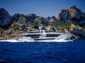 ALVIUM Ferretti Custom Line 106 - cruising near an island ALVIUM Ferretti Custom Line 106 - cruising near an island