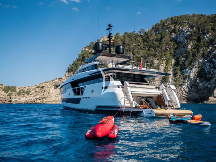 ALVIUM Ferretti Custom Line 106 - water toys by the swimming platform ALVIUM Ferretti Custom Line 106 - water toys by the swimming platform