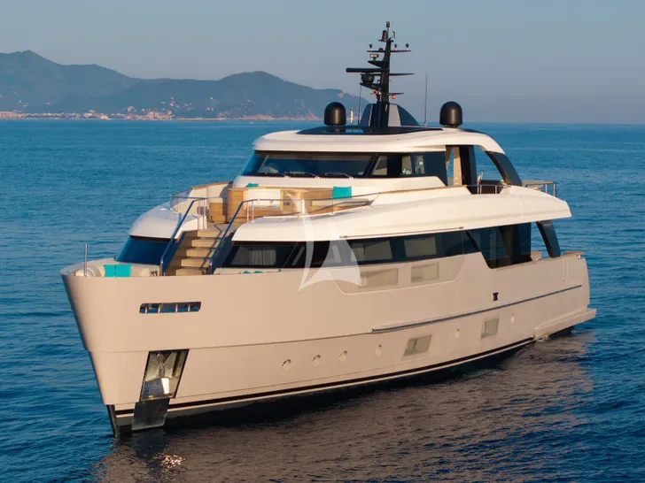 A.M Sanlorenzo SD96 - anchored bow view A.M Sanlorenzo SD96 - anchored bow view