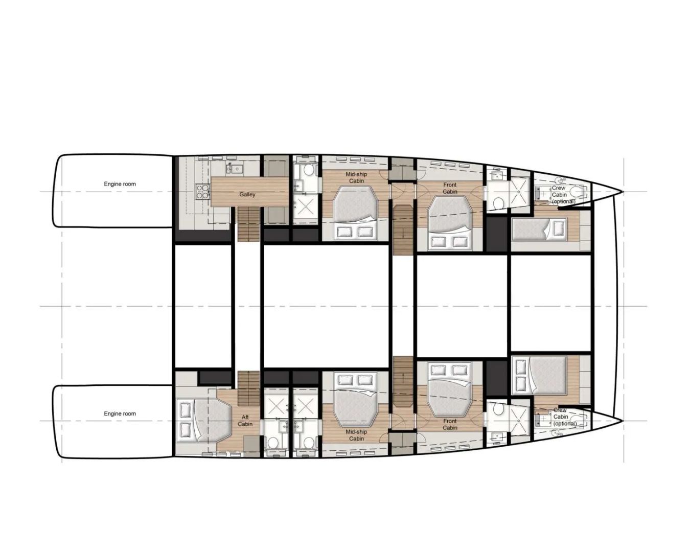 Layout for AMBER ONE Sunreef 70 - cabin layout