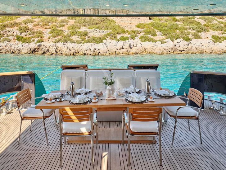 AMICI PER SEMPRE Baglietto 34m - aft deck alfresco dining area AMICI PER SEMPRE Baglietto 34m - aft deck alfresco dining area