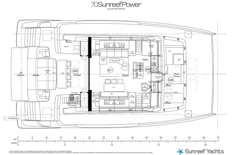 Layout for  AMILEO Sunreef 70 - main deck layout