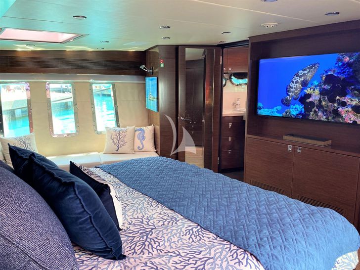 AMMONITE Nordhavn Custom 23m master cabin bed and TV AMMONITE Nordhavn Custom 23m master cabin bed and TV